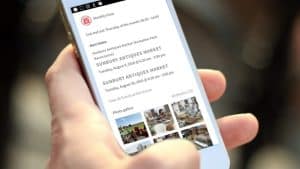 Fleamapket flea market calendar displayed on a smartphone