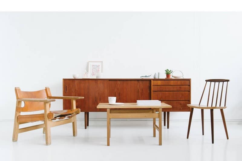 Vintage Danish mid-century furniture pieces displayed at Noden vintage store in Singapore