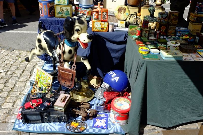 Vintage collectibles and antiques at the Feira da Ladra Lisbon