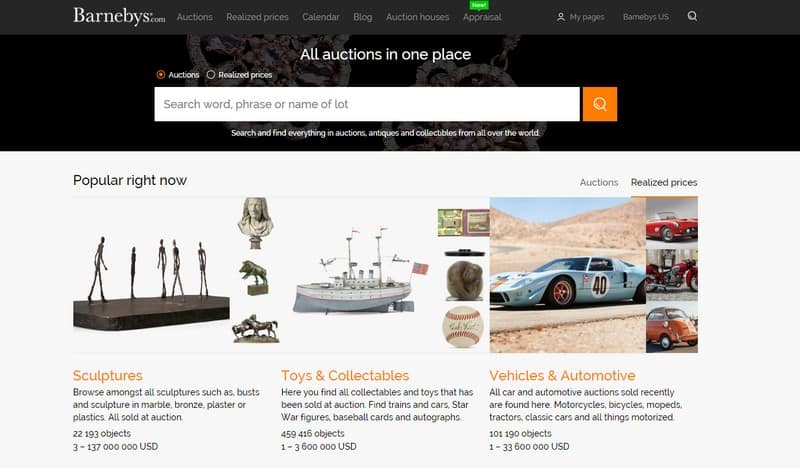 barneby's landing page for antiques online auctions