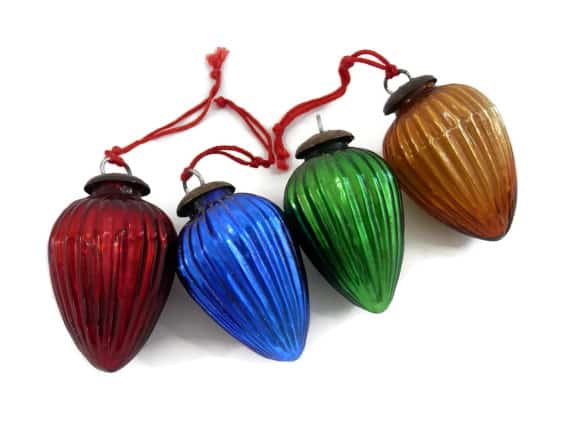 Collection of silver and coloured German Kugel glass Christmas ornaments