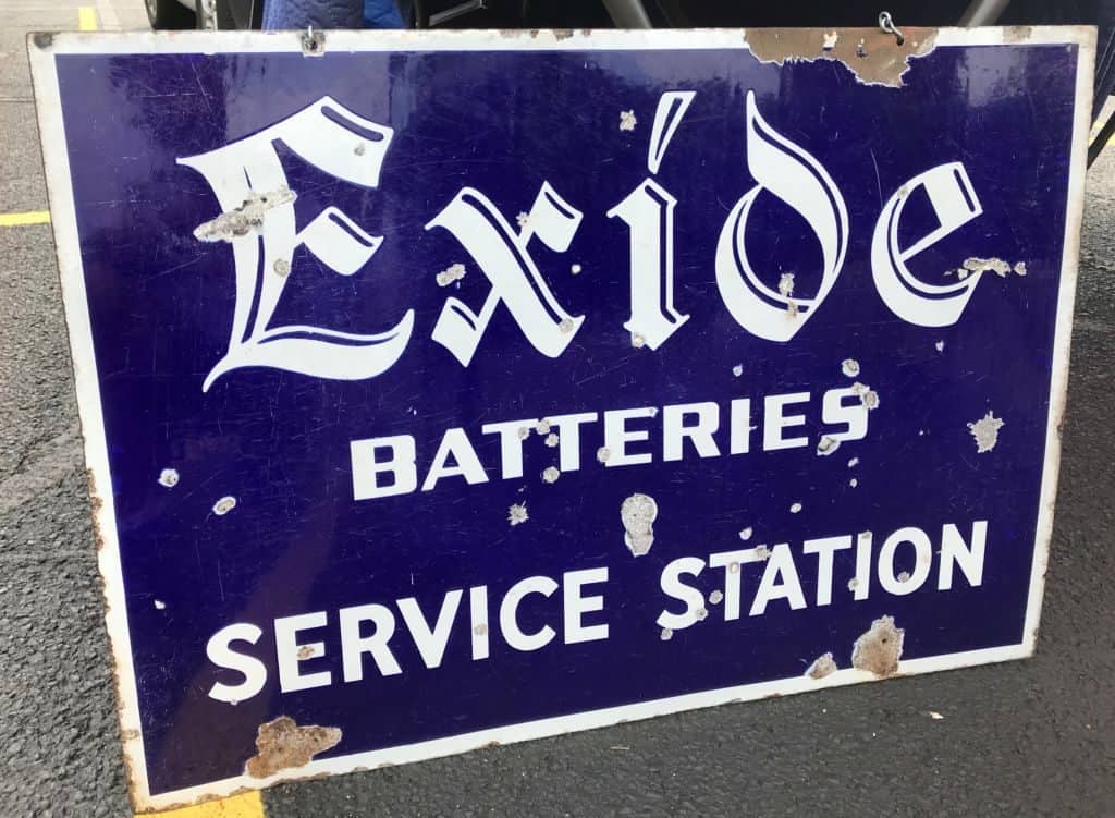 Exide Battery vintage advertising sign at Caesar Creek Flea Market Ohio