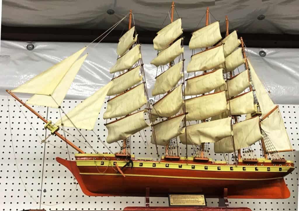 Vintage wooden ship model for sale at Caesar Creek Flea Market Ohio