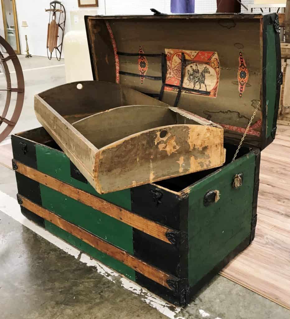 Vintage steamer trunk for sale at Caesar Creek Flea Market Ohio