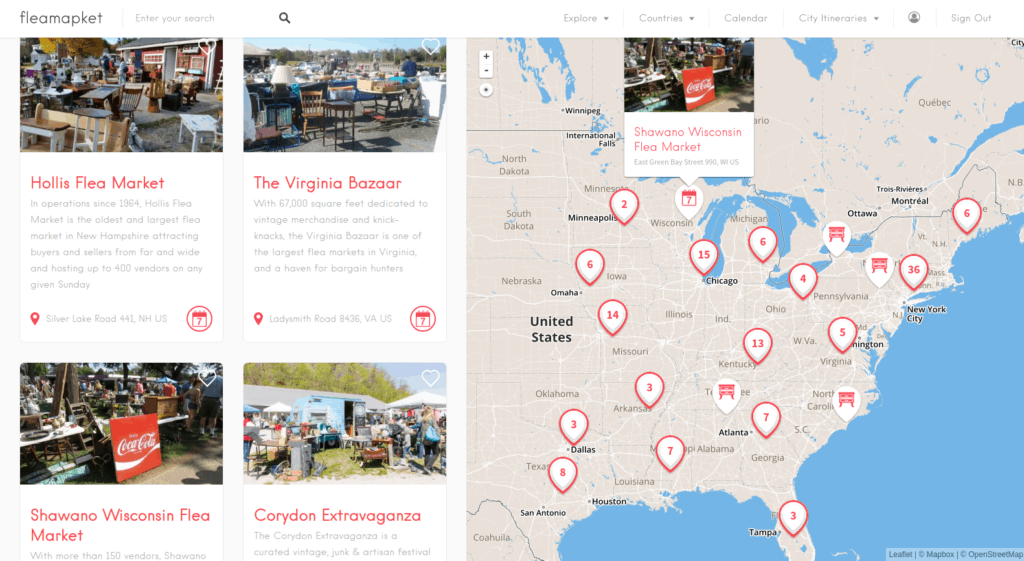 200 best flea markets in the US on a map - Fleamapket